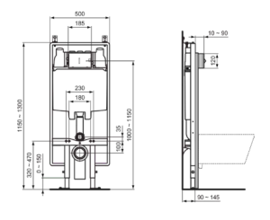 Rėmas Ideal Standard WC (2in1) ProSys M80, plonas, vandens nuleidimas6/3L, regiliuojasi į  2/4L +tvirtinimai