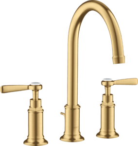 Praustuvo maišytuvas AXOR Montreux 180, 3 dalių, su svirtiniu (pop-up) dugno vožtuvu, šlifuoto aukso spalvos (Brushed Gold Optic)