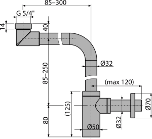 Praustuvo sifonas Alcadrain A403 Design DN32, pritaikytas neįgaliesiems, chromo spalvos