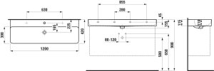 Praustuvas Laufen VAL 1200x420x115 mm, su 2 angomis maišytuvams
