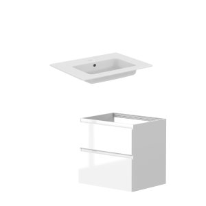 Komplektas: Apatinė spintelė Kamė Eko Loft 59cm balta blizgi su praustuvu TEMPO