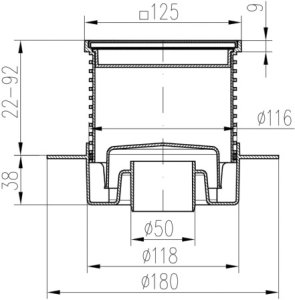 Trapas d50 Hydro plastikinis rėmelis, Labyrinth grotelės, vertikalus 12,5x12,5cm