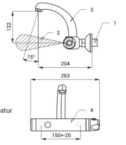 Automatinis, sieninis praustuvo maišytuvas Sanela, termostatinis, 24V DC