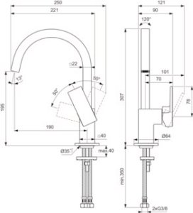 Maišytuvas plautuvei Ideal Standard Extra, aukštas