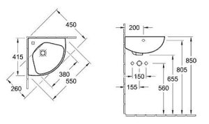 Praustuvas VILLEROY&BOCH O.Novo 415x415mm, kampinis