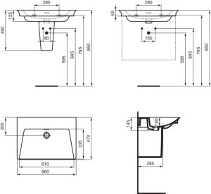 Praustuvas IDEAL STANDARD La Dolce Vita, matmenys: 660x470x145 mm