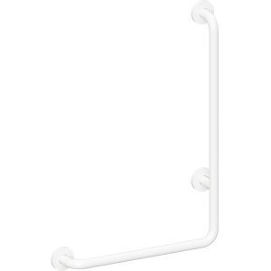 Kampinė rankena Bemeta Help 90 ° kampu, 890 mm, dešininės pusės, su tvirtinimo apdaila, balta