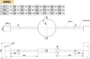 Nerūdijančio plieno laikiklis kaminui tarp gegnių JEREMIAS DW55 Dn300
