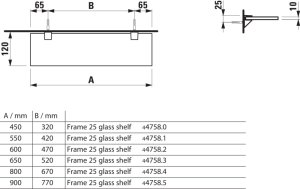 Lentynėlė Laufen FRAME 25, 450x120x10 mm, stiklinė, su dviem sieniniais tvirtinimais