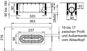 Trapas ACO ShowerDrain S+ latakui H90-180 mm DN50