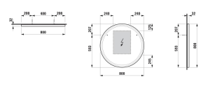 Veidrodis Laufen Base2.0, matmenys: 800x30x800mm, su perimetro LED apšvietimu, matinės juodos spalvos aliuminio rėmas