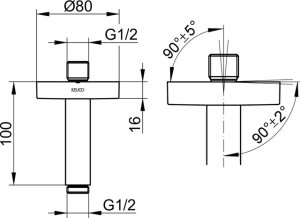 Alkūnė dušo galvai iš lubų 100mm