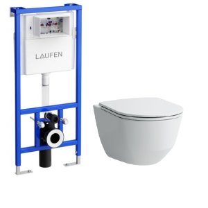 Komplektas LAUFEN PRO: Pakabinamas unitazas LAUFEN PRO Rimless (20966) su dangčiu softclose (98966) ir potinkinis rėmas LIS CW1 (94660)