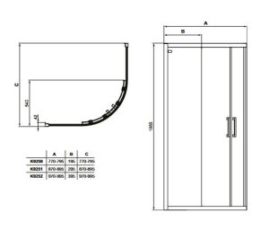Kabina dušo Ideal Standard Connect2 Quadrant, matmenys: 90x90x195, Silver profiliai, skaidrus stiklas, Ideal Clean danga, 6mm stiklas