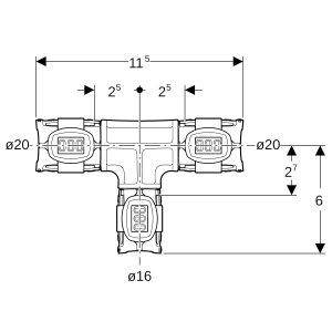 Trišakis redukcinis PPSU d50mm, d1=40mm,d2=40mm, Geberit Flowfit