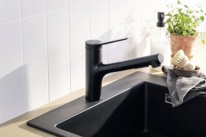 Maišytuvas plautuvei Zesis M33 150, 2jet, ištraukiama žarna, juodas matinis