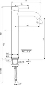 Praustuvo maišytuvas Ideal Standard Ceraline, aukštas 321mm, be dugno vožtuvo