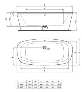 Vonia Ideal Standard  DEA DUO, laisvai statoma, matmenys: 1900x900x610mm, su sifonu