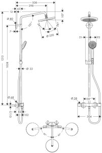 Termostatinė dušo sistema HANSGROHE Croma 220, 1 srovės, spalva - chromo (chrome)