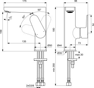 Maišytuvas praustuvui Ideal Standard Cerafine O, aukštis 180mm, be dugno vožtuvo