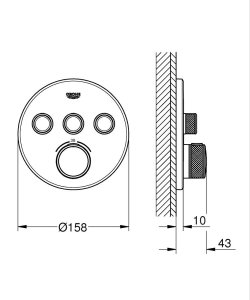 Dalis dekoratyvinė potinkinio dušo/vonios termostatinio maišytuvo Grohe GRT SmartControl 3 funkcijų grafito spalva (Hard graphite)  
