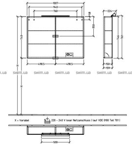 Spintelė veidrodinė VILLEROY&BOCH MyViewOne 1007x746x159mm, su apšvietimu