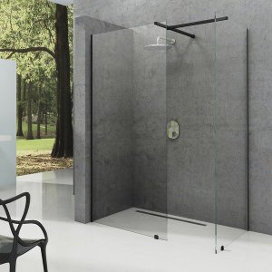Stacionari dušo sienelė Ravak Walk in Wall 80/200 cm, juodos spalvos profiliu, skaidriu stiklu