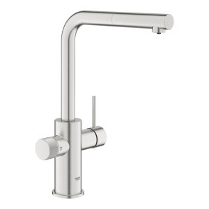 Plautuvės maišytuvas GROHE Blue Pure Minta L formos su filtravimo funkcija ir su ištraukiama žarna, nerūdijančio plieno spalvos 