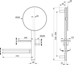 Grožio baras/aksesuarų komplektas Alu+ M: veidrodis 320mm, lentynėlė 208mm, puodelis, rankšluosčių laikiklis, spalva - juoda matinė
