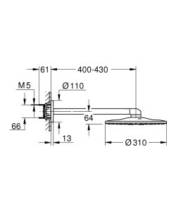 Dušo galva GROHE Rainshower SmartActive 310 su 430 mm alkūne iš sienos, 2 srovės, aukso spalvos (Cool Sunrise)