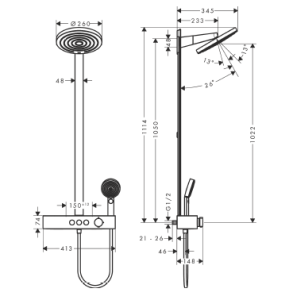 Termostatinė dušo sistema HANSGROHE Pulsify S 260, 2 srovių, spalva - juoda matinė (matt black)