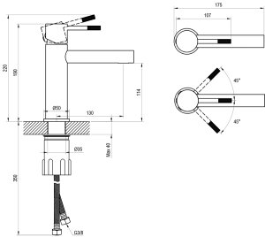 Praustuvo maišytuvas Ravak Nox NX 014, be dugno vožtuvo, spalva šlifuoto nerūdijančio plieno