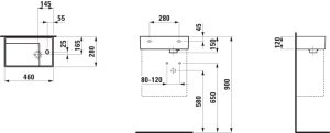 Praustuvas Laufen KARTELL 460x280x120 mm, su 1 anga maišytuvui, be perlajos, spalva - pilka matinė