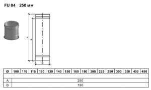 Vienasienis nerūdijančio plieno dūmtraukis JEREMIAS FU04 Dn140 x 0,25m