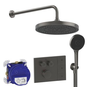 Dušo sistema IDEAL STANDARD Ceratherm Navigo Solos, 300mm dušo galva, 3 funkcijos, 400mm dušo alkūnė, šlifuotas magnetas (magnetic grey)