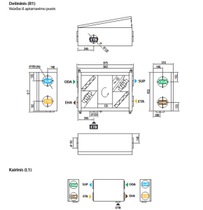 Rekuperatorius DOMEKT-R-250-F-R1-F7/M5-C8-L/AZ dešininis su rotaciniu-sorbciniu šilumogrąžiu palubinio pajungimo BE PULTO