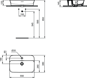 Praustuvas-dubuo Ideal Standard Ipalyss Rectangular, matmenys 55x38 cm, spalva Concrete (betono)