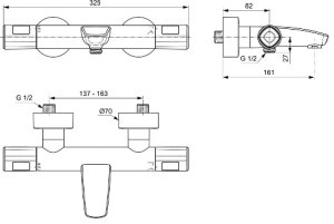 Termostatinis vonios/dušo maišytuvas Ideal Standard Ceratherm T100, chromas 