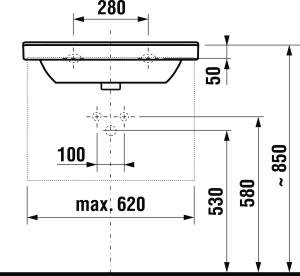 Praustuvas Jika CUBITO, 650x485x165 mm, su 1 anga maišytuvui viduryje