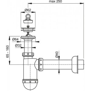 Praustuvo sifonas Alcadrain A41C, su ventiliu, DN40/32