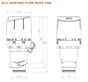 Stoginis ventiliatorius ECo160P-500 FLOW pilkas