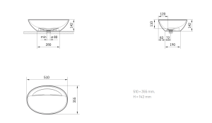 Praustuvas PERLA 510x355, H142, silkstone Caffe Latte spalva