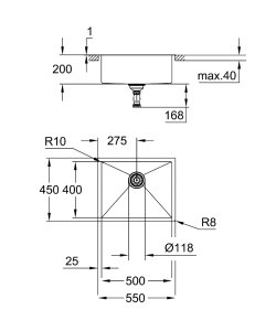 Plautuvė GROHE K700U 60S 54x44 universali, su užkemšamu ventiliu nerūdijantis plienas