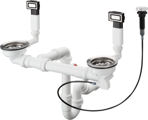 Automatinis sifonas Hansgrohe D15-11 su dugno vožtuvais dvigubai nerūdijančio plieno plautuvei, DN40/50