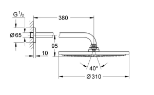 Dušo galva GROHE Rainshower Cosmopolitan 310 su 380mm alkūne iš sienos, 1 srovė, chromas