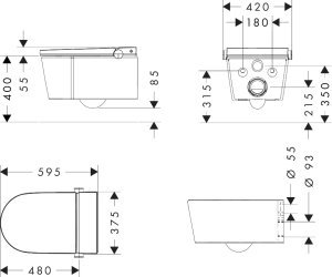 Komplektas WC LavaPura Element S Aqua Helix flush rimless, su soft-close dangčiu, Hygiene effect danga, Smart clean, pakabinamas išmanus unitazas su bide funkcija