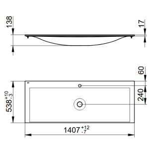 Praustuvas Keuco Edition11, matmenys: 1407x538x17mm, 1skylė maišytuvui, be persipylimo