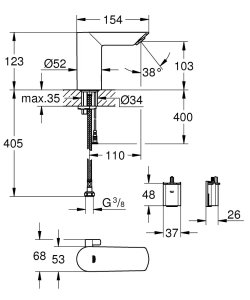 Sensorinis praustuvo maišytuvas GROHE Bau Cosmopolitan E, 6V, chromo spalvos 