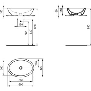 Pastatomas ovalus praustuvas IDEAL STANDARD Strada 60x42 cm