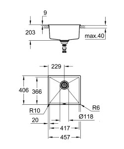 Plautuvė GROHE K700U 50C 457x406 universali, granito juoda spalva